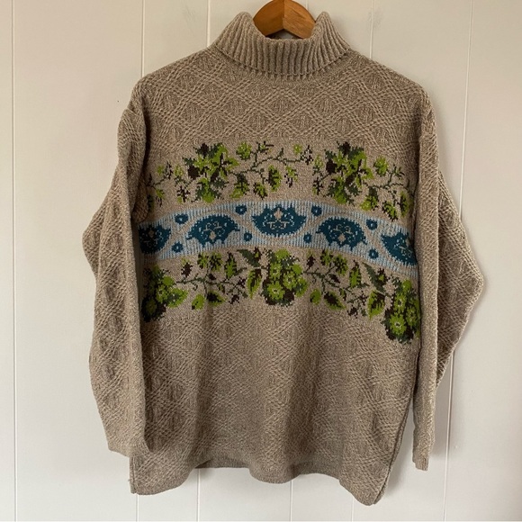 Oilily Italy Vintage Wool Alpaca Blend Sweater Turtleneck Floral Leaves Art Rare - Picture 4 of 12